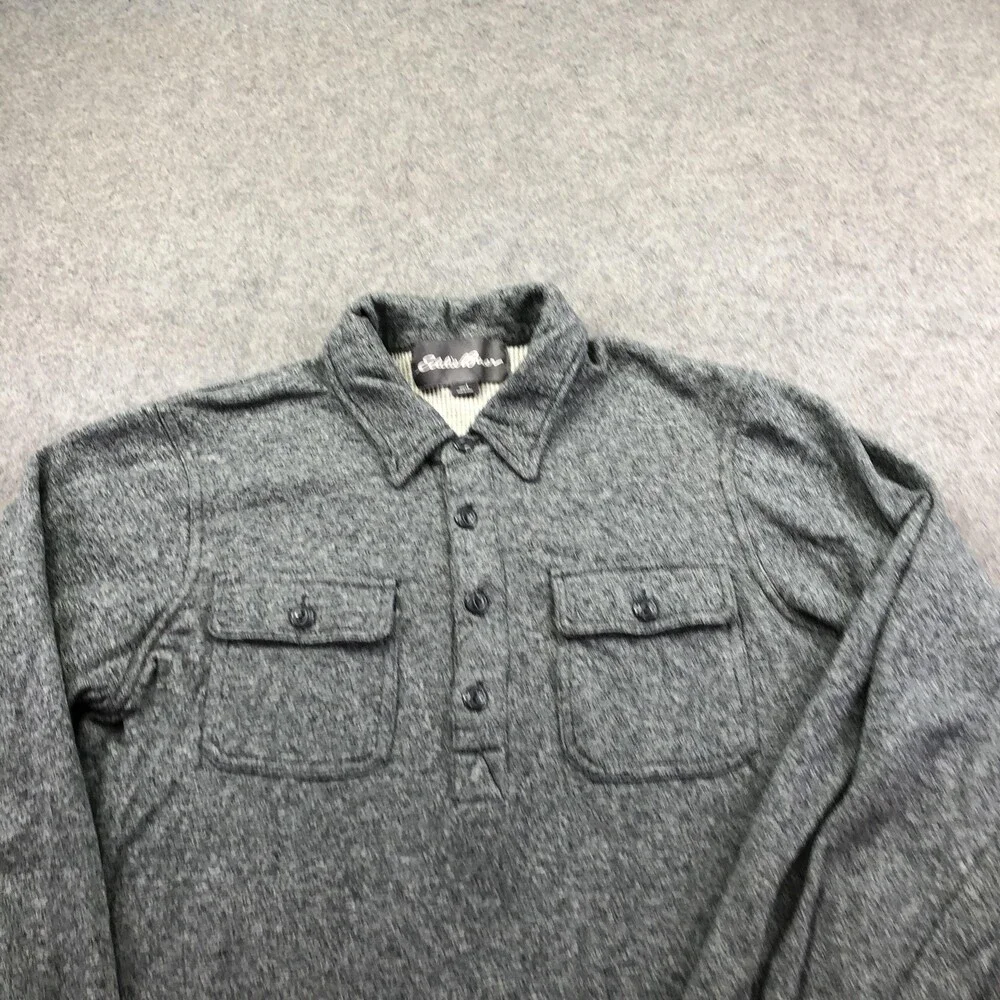 Eddie Bauer Sweater Mens Large Gray Henley Collar Thermal Knit Pullover Pockets - Picture 4 of 9